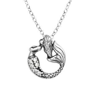 Sterling Silver CZ Mermaid Pendant Necklace